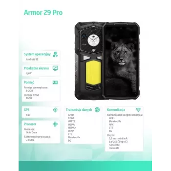 UleFone Armor 29 Pro 5G 16/512GB Juodas, atsparus 5G, 16GB RAM, 512GB atmintis