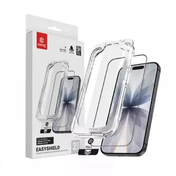 Grūdinto stiklo apsauginis stikliukas Crong EasyShield 2 vnt. paketas, skirtas iPhone 17 / 17 Pro / 16 Pro, aliumosilikatinis, blizgus