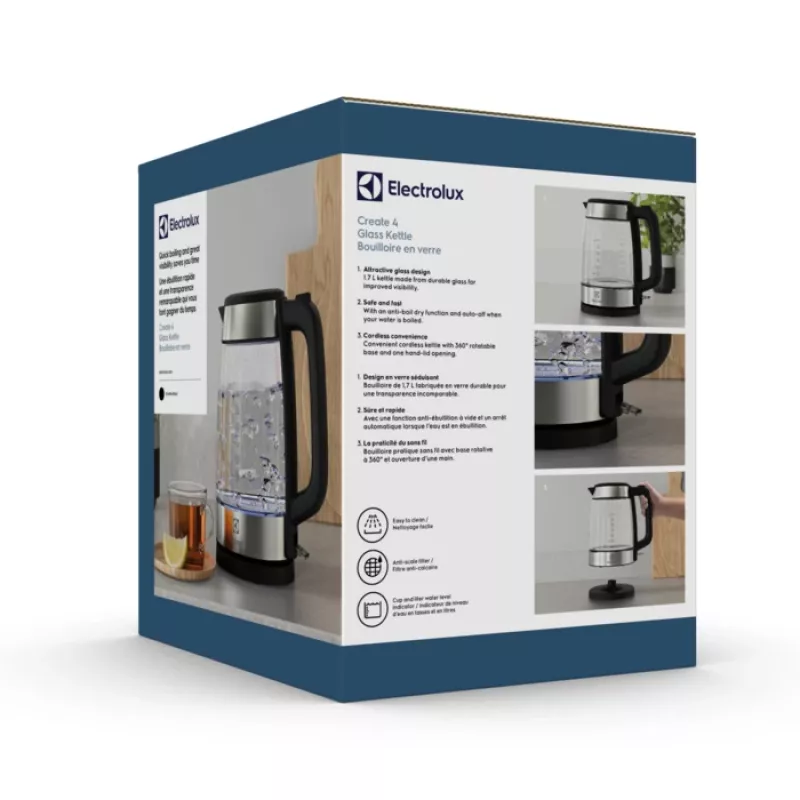 Elektrinis virdulys Electrolux E4GK1-4GB 1,7 L 2200 W Juodas, Nerūdijantis plienas, Peršviečiamas