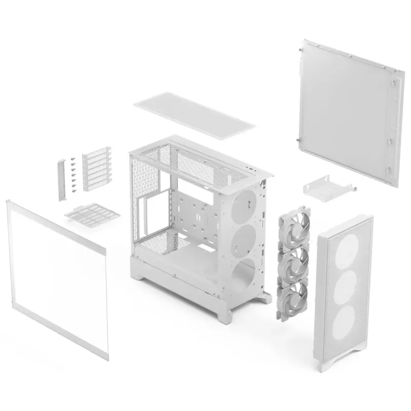 Fractal Design Pop 2 Air White TG RGB Midi Tower korpusas — ATX/Micro‑ATX/Mini‑ITX, grūdintas stiklas, 3x120 mm priekiniai RGB ventiliatoriai