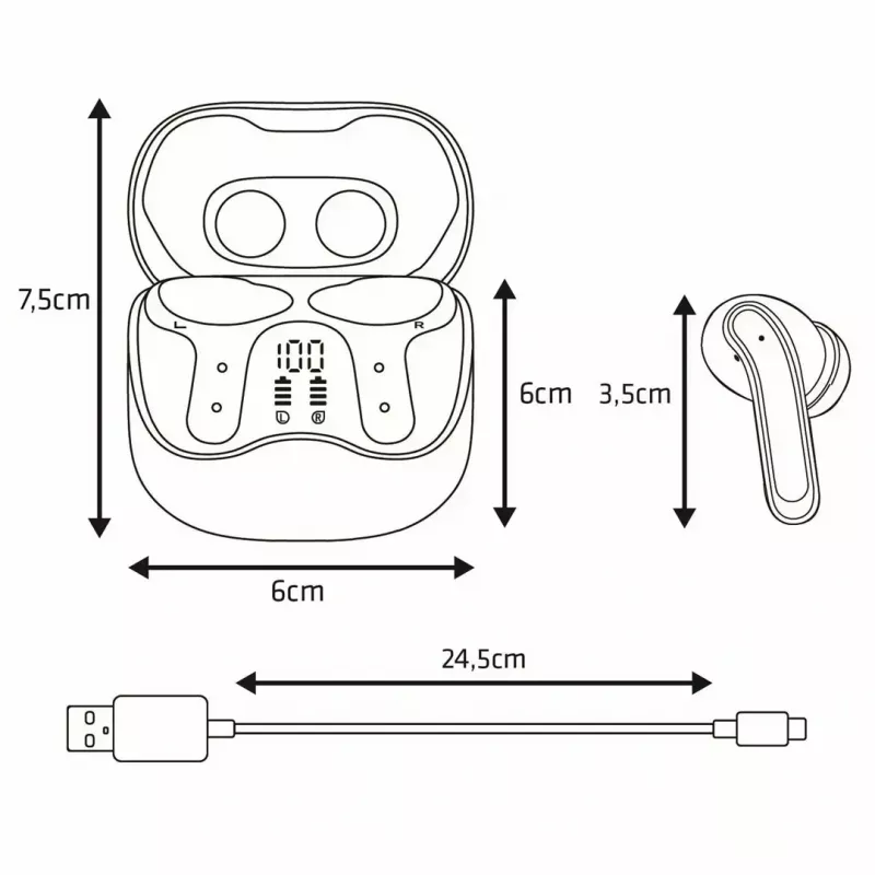 Belaidės ausinės Audiocore AC591 PRO – hibridinis ANC, ENC, 6 mikrofonų, USB‑C įkrovimas, iki 9h veikimo, suderinamos su Tuya, juodos