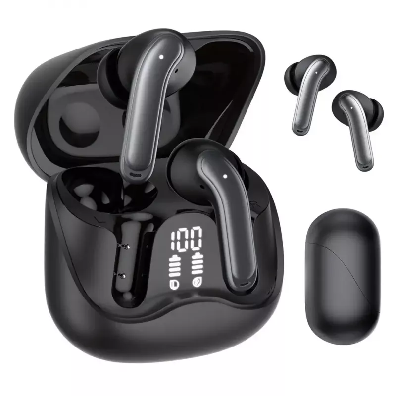 Belaidės ausinės Audiocore AC591 PRO – hibridinis ANC, ENC, 6 mikrofonų, USB‑C įkrovimas, iki 9h veikimo, suderinamos su Tuya, juodos