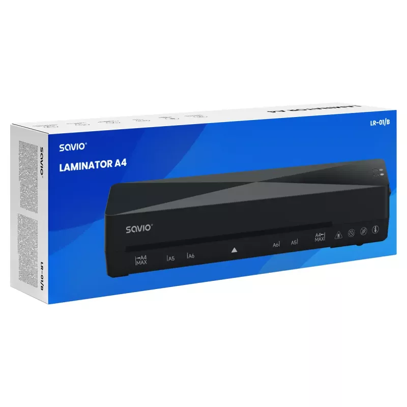 Šalto/karšto laminavimo aparatas SAVIO LR-01/B – maksimalus laminavimo plotis 230 mm, 320 mm/min, 300 W, juodos spalvos