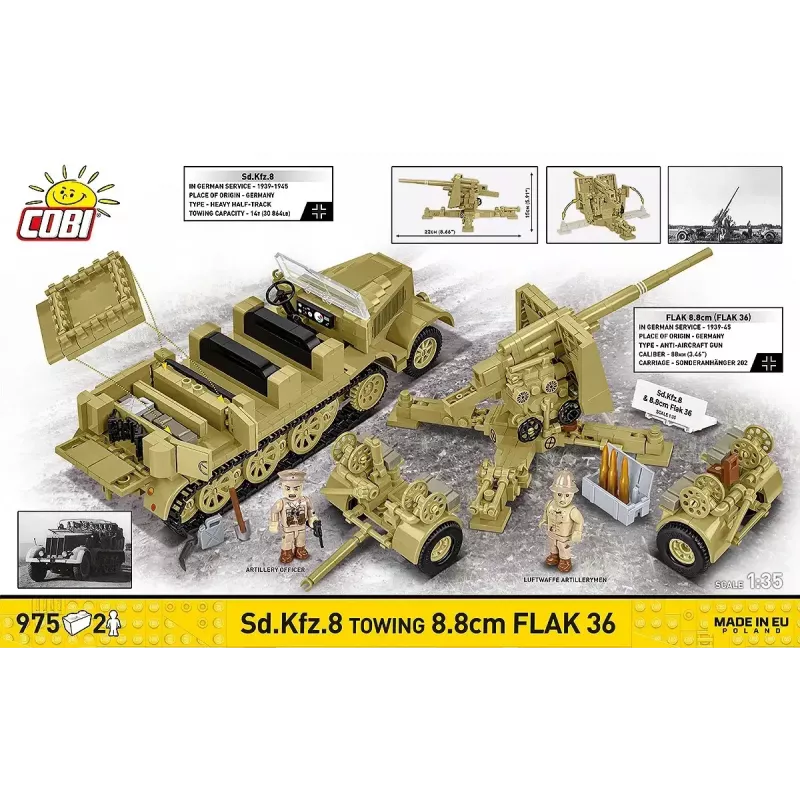 Cobi Blocks Sd.Kfz.8 su 8.8 cm Flak 36 statybos rinkinys, 975 dalių