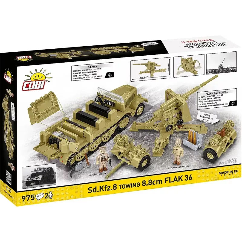 Cobi Blocks Sd.Kfz.8 su 8.8 cm Flak 36 statybos rinkinys, 975 dalių