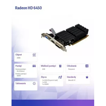 Vaizdo plokštė AFOX Radeon HD 6450 2GB DDR3 64-bit DVI HDMI VGA Low Profile Passive AF6450-2048D3L9-V2