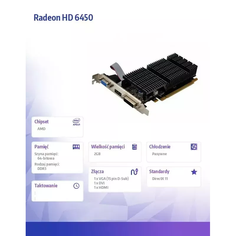 Vaizdo plokštė AFOX Radeon HD 6450 2GB DDR3 64-bit DVI HDMI VGA Low Profile Passive AF6450-2048D3L9-V2