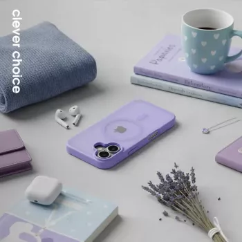 Crong Hybrid Matte Magnetic dėklas iPhone 17 — permatoma levandų spalva, PC+TPU