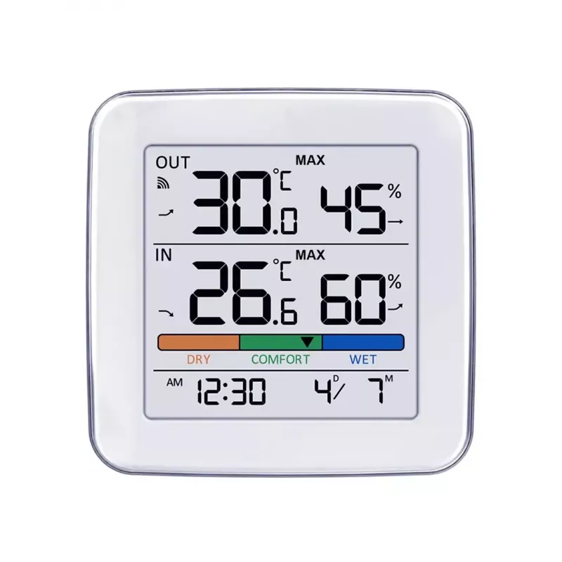 Belaidė orų stotelė GreenBlue GB169 – vidaus/lauko temperatūra ir drėgmė, laikrodis, signalas, diapazonas iki 60 m, °C/°F pasirinkimas
