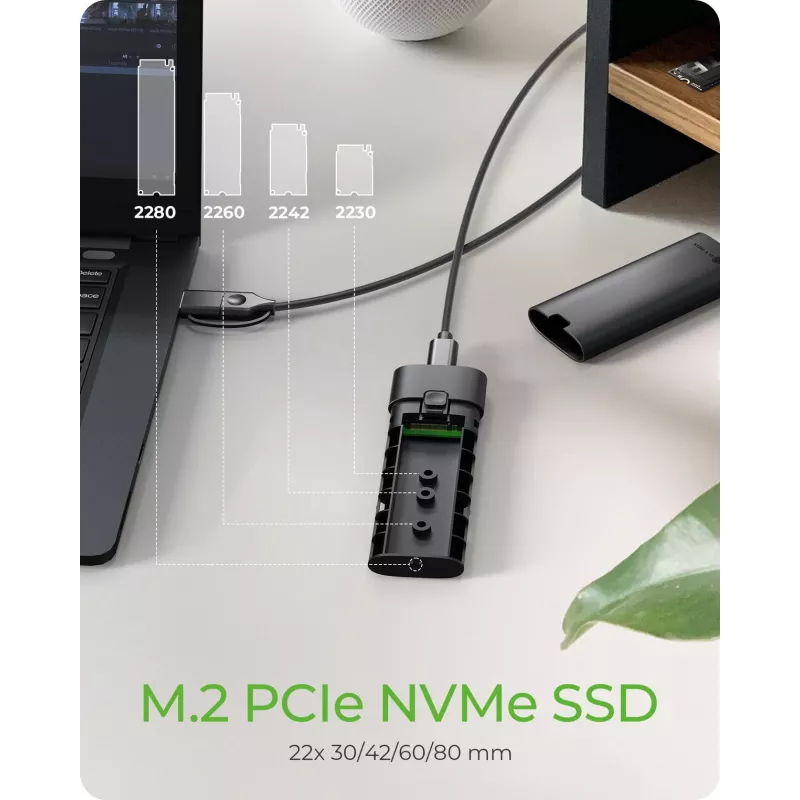 ICY BOX išorinis M.2 NVMe dėklas su USB 3.2 Gen 2 Type-C, SSD dėklas, M.2, PCI Express, 10 Gbit/s, karštas keitimas, juoda