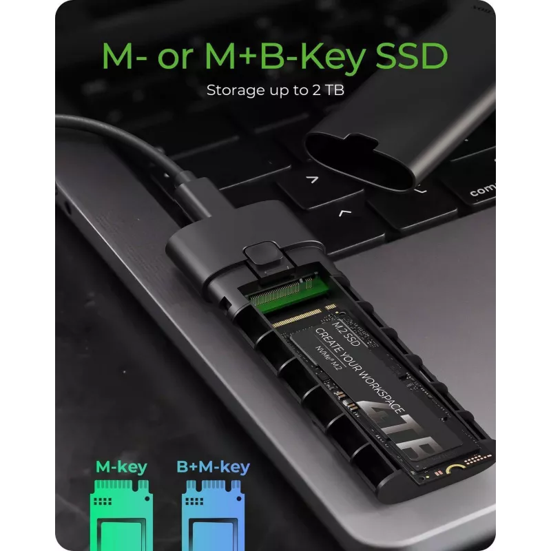 ICY BOX išorinis M.2 NVMe dėklas su USB 3.2 Gen 2 Type-C, SSD dėklas, M.2, PCI Express, 10 Gbit/s, karštas keitimas, juoda