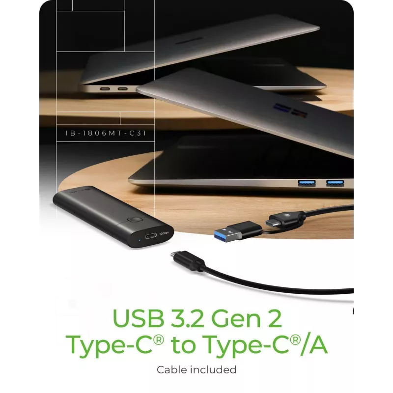 ICY BOX išorinis M.2 NVMe dėklas su USB 3.2 Gen 2 Type-C, SSD dėklas, M.2, PCI Express, 10 Gbit/s, karštas keitimas, juoda