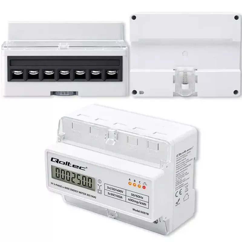 Trifazis DIN bėgio energijos skaitiklis QOLTEC 50978 — 400V, 100A
