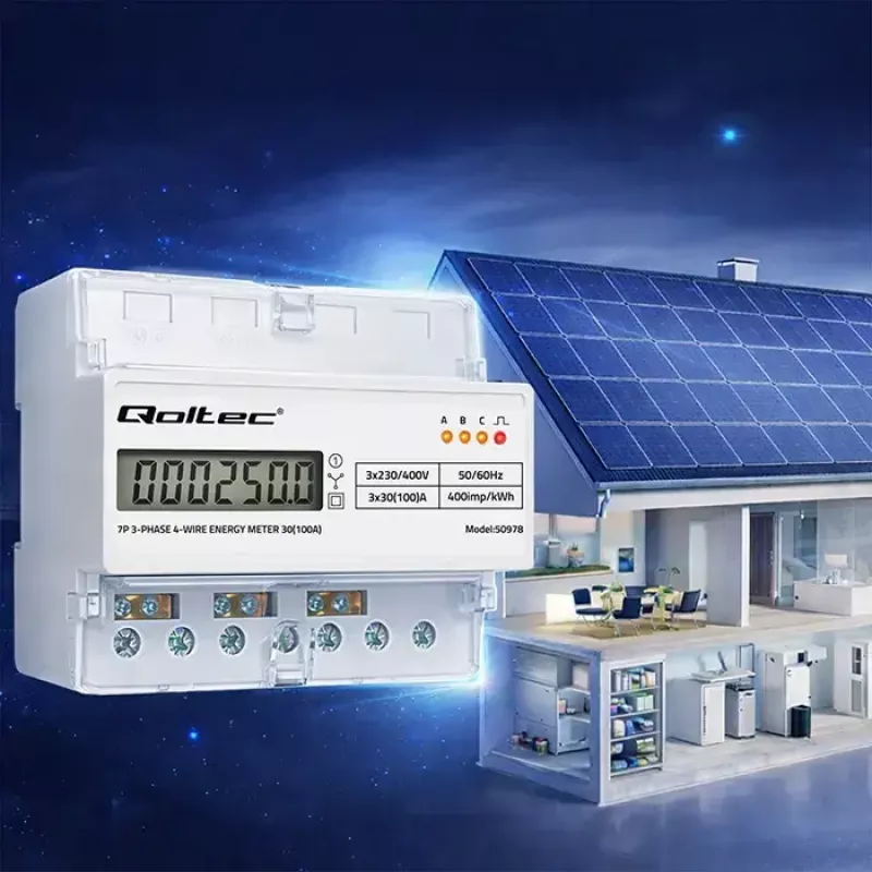 Trifazis DIN bėgio energijos skaitiklis QOLTEC 50978 — 400V, 100A