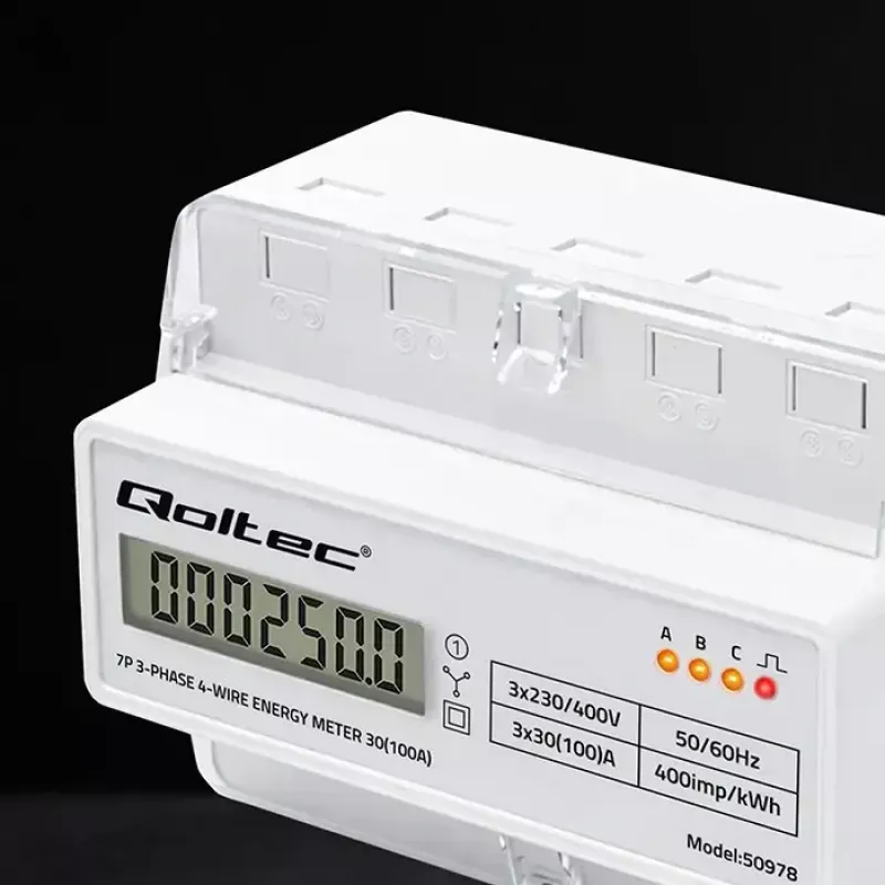 Trifazis DIN bėgio energijos skaitiklis QOLTEC 50978 — 400V, 100A
