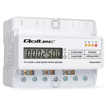 Trifazis DIN bėgio energijos skaitiklis QOLTEC 50978 — 400V, 100A