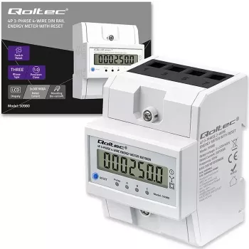 Trifazis elektros energijos skaitiklis QOLTEC 50980 — 400 V, 100 A su atstatymo funkcija