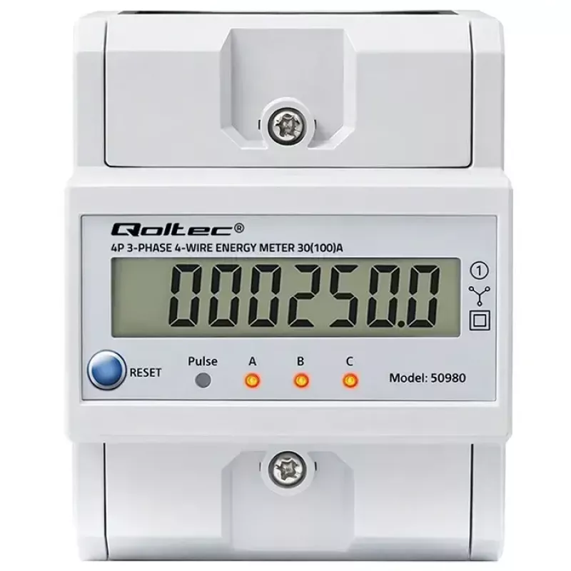 Trifazis elektros energijos skaitiklis QOLTEC 50980 — 400 V, 100 A su atstatymo funkcija