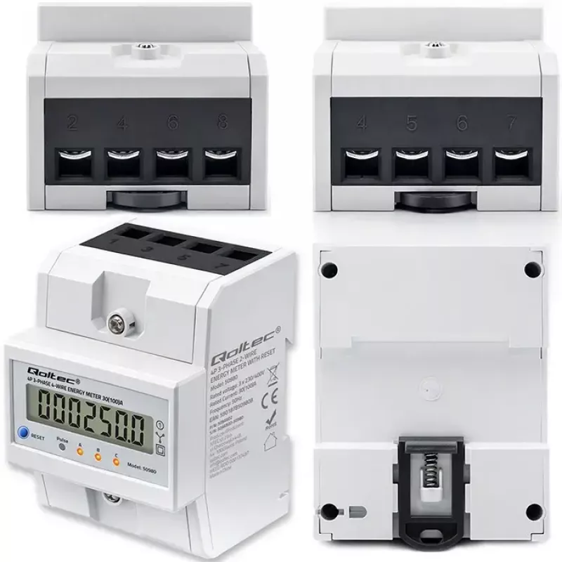 Trifazis elektros energijos skaitiklis QOLTEC 50980 — 400 V, 100 A su atstatymo funkcija