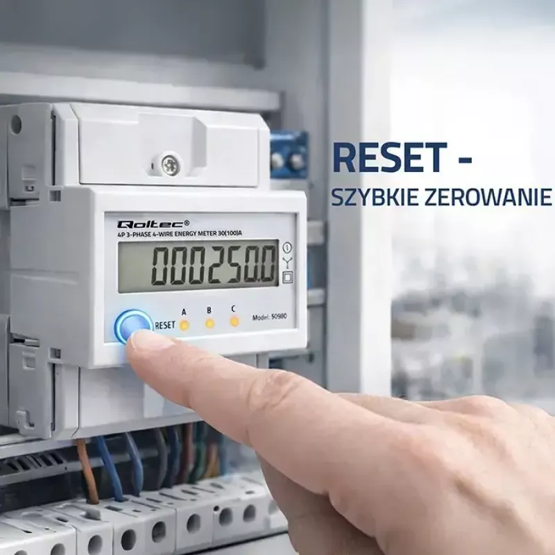 Trifazis elektros energijos skaitiklis QOLTEC 50980 — 400 V, 100 A su atstatymo funkcija