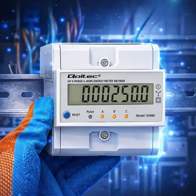 Trifazis elektros energijos skaitiklis QOLTEC 50980 — 400 V, 100 A su atstatymo funkcija