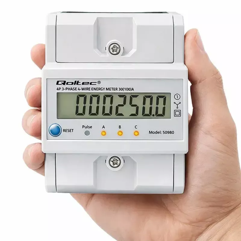 Trifazis elektros energijos skaitiklis QOLTEC 50980 — 400 V, 100 A su atstatymo funkcija