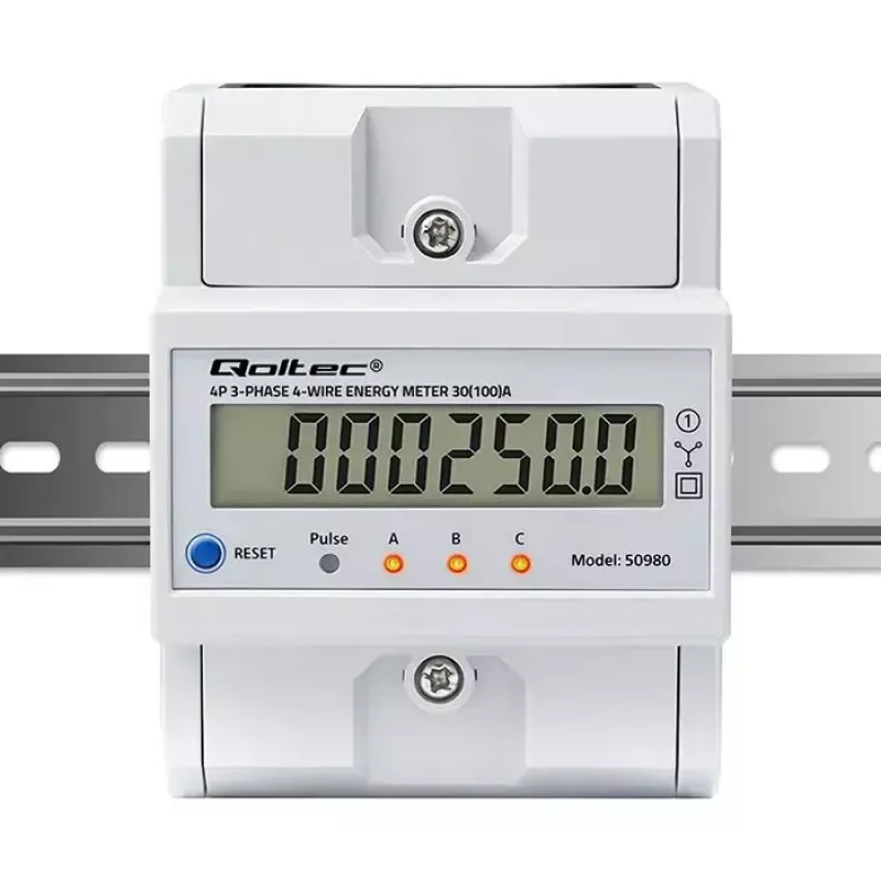 Trifazis elektros energijos skaitiklis QOLTEC 50980 — 400 V, 100 A su atstatymo funkcija