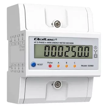 Trifazis elektros energijos skaitiklis QOLTEC 50980 — 400 V, 100 A su atstatymo funkcija