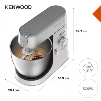 Kenwood Chef XL KVL4110S stacionarus maišytuvas — 1200 W, 6,7 l nerūdijančio plieno dubuo, planetinis maišymas, blenderis, sidabrinis