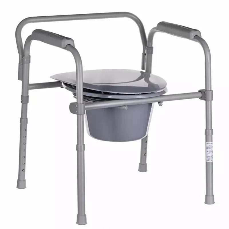 Sulankstomas tualetinis kėdė ANTAR su porankiais, dėžute daiktams, plieniniu rėmu, reguliuojamu aukščiu 35–50 cm, max apkrova 120 kg, pilka