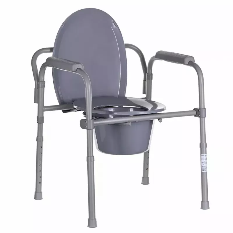 Sulankstomas tualetinis kėdė ANTAR su porankiais, dėžute daiktams, plieniniu rėmu, reguliuojamu aukščiu 35–50 cm, max apkrova 120 kg, pilka