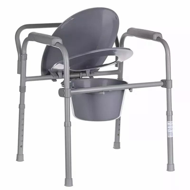 Sulankstomas tualetinis kėdė ANTAR su porankiais, dėžute daiktams, plieniniu rėmu, reguliuojamu aukščiu 35–50 cm, max apkrova 120 kg, pilka