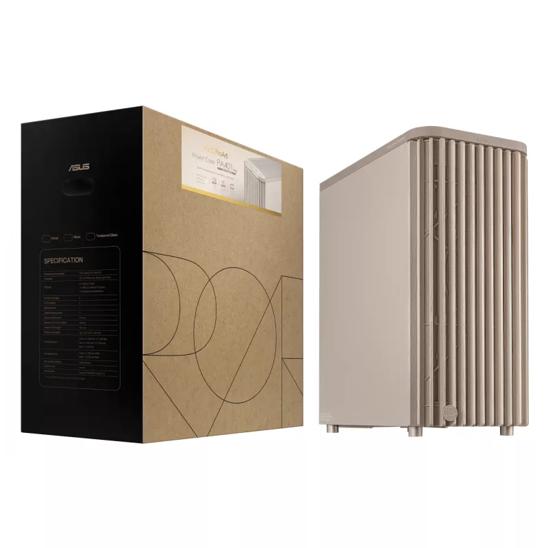 Korpusas ASUS ProArt PA401 Wood Edition Beige – midi bokštas, metalinis priekinis skydelis