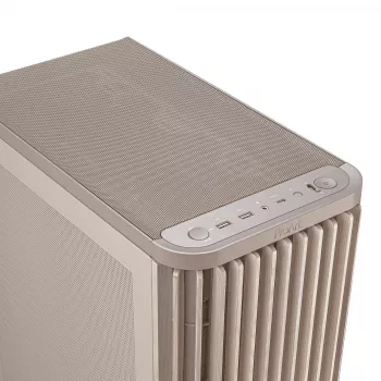 Korpusas ASUS ProArt PA401 Wood Mesh PWM Beige — ATX, medinė panelė, 2×160 mm priekyje, 1×120 mm gale, 2×3.5 colio + 2×2.5 colio vietos