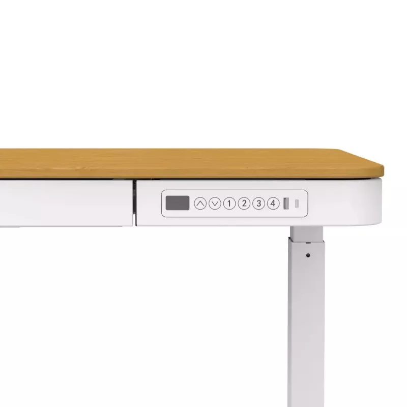 Elektra reguliuojamas aukščio stalas ActiveJet ET119W-C 140x70 cm — 1 variklis, aukštis 725–1225 mm, baltas/ąžuolas