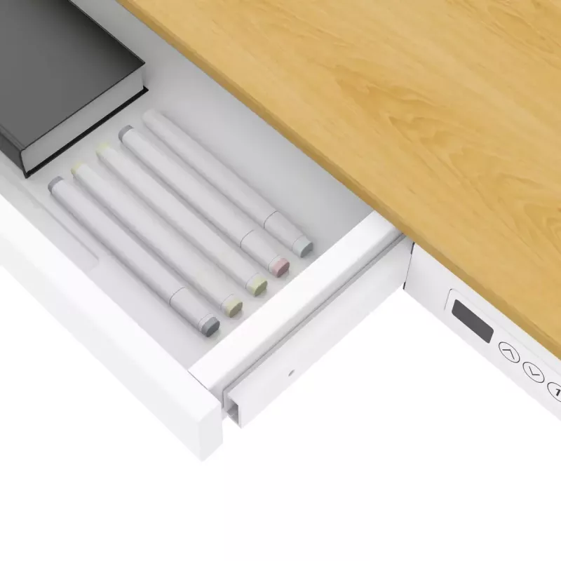 Elektra reguliuojamas aukščio stalas ActiveJet ET119W-C 140x70 cm — 1 variklis, aukštis 725–1225 mm, baltas/ąžuolas