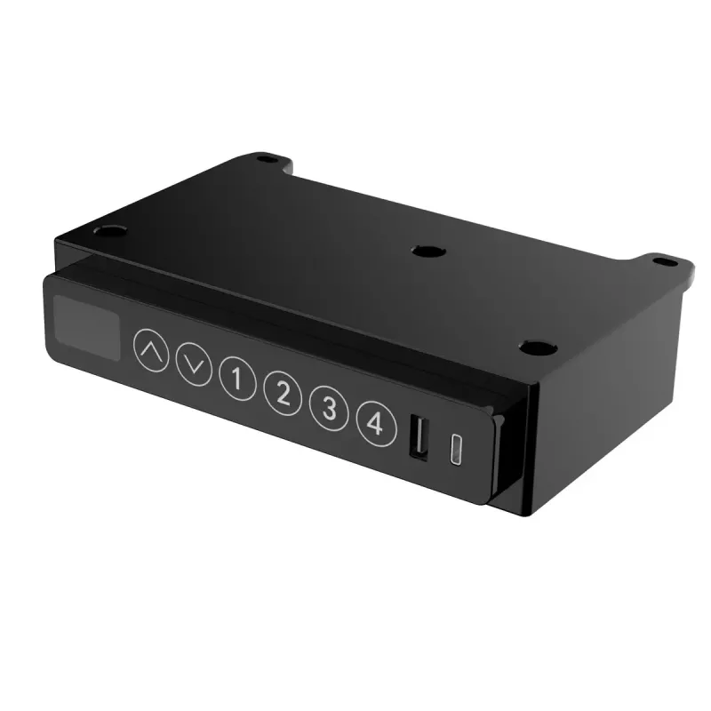 Aktyvus stalas ActiveJet ET119W-C elektrinis reguliuojamo aukščio 140x70 cm juoda/riešutas su USB-A ir USB-C prievadais