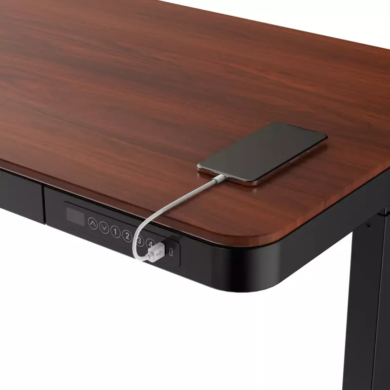 Aktyvus stalas ActiveJet ET119W-C elektrinis reguliuojamo aukščio 140x70 cm juoda/riešutas su USB-A ir USB-C prievadais