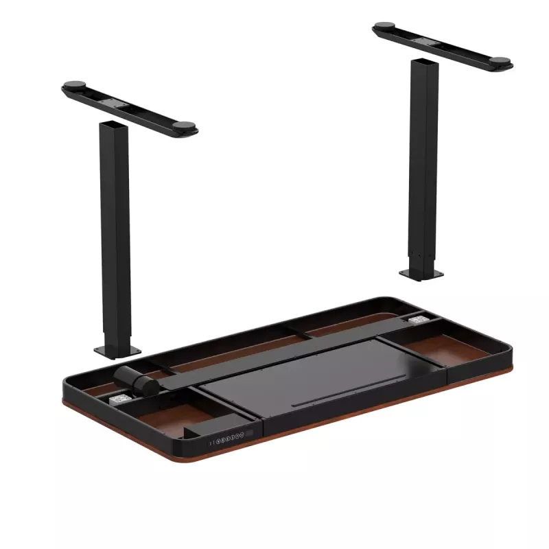 Aktyvus stalas ActiveJet ET119W-C elektrinis reguliuojamo aukščio 140x70 cm juoda/riešutas su USB-A ir USB-C prievadais