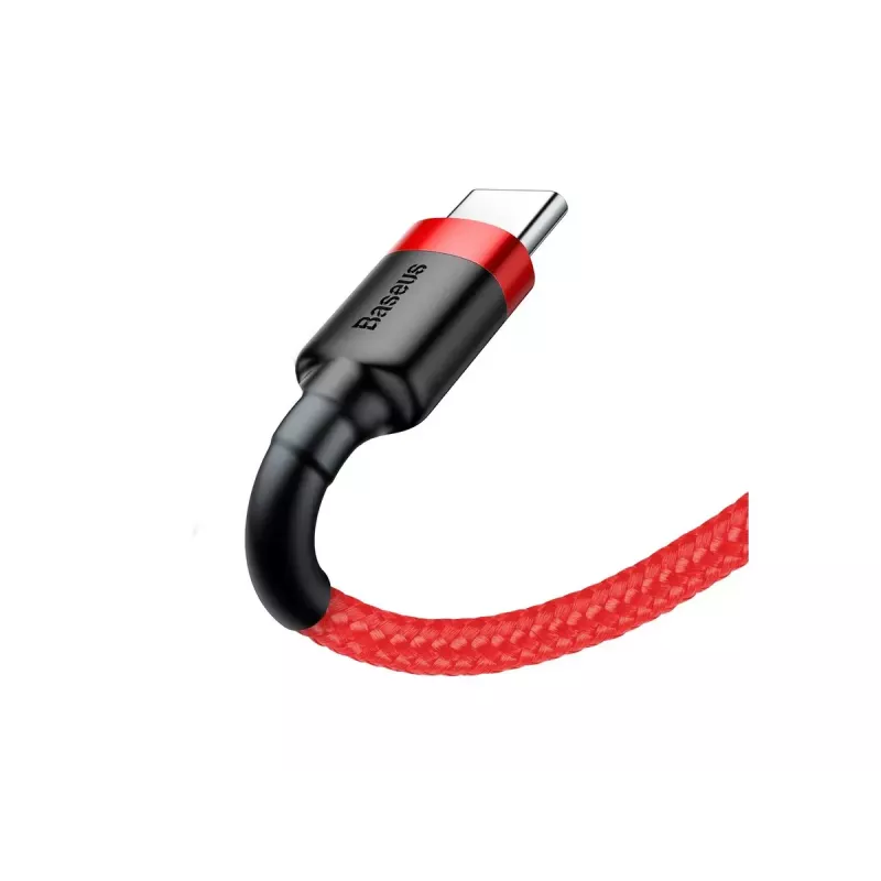 USB-A į USB-C laidas Baseus Cafule — USB 2.0 A→C, QC3.0 įkrovimo palaikymas, nailono pynė, raudonas
