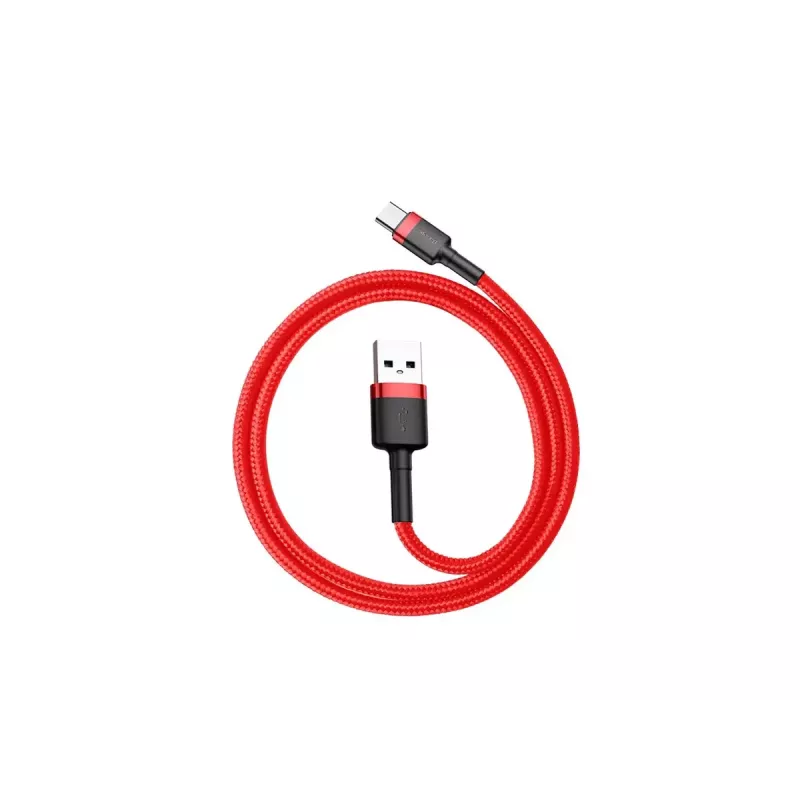 USB-A į USB-C laidas Baseus Cafule — USB 2.0 A→C, QC3.0 įkrovimo palaikymas, nailono pynė, raudonas