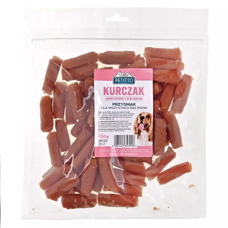 Šunų skanėstas PETITTO ryžių vamzdeliai su vištiena 500 g