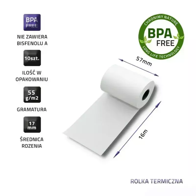 Terminis popieriaus ritinėlis QOLTEC 51899 — 57 mm x 16 m, 55 g/m², be BPA