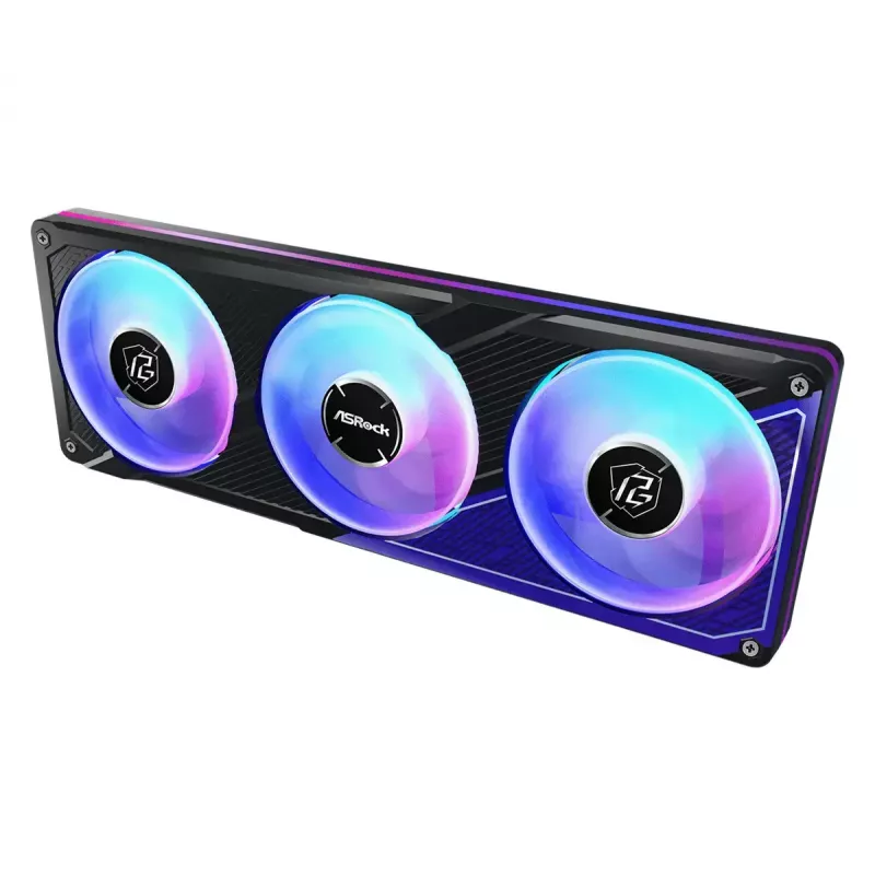 ASRock Phantom Gaming 360 LCD skysčio aušinimo rinkinys — 120 mm ventiliatoriai, LGA1700/AM5/AM4, juodas