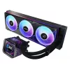 ASRock Phantom Gaming 360 LCD skysčio aušinimo rinkinys — 120 mm ventiliatoriai, LGA1700/AM5/AM4, juodas