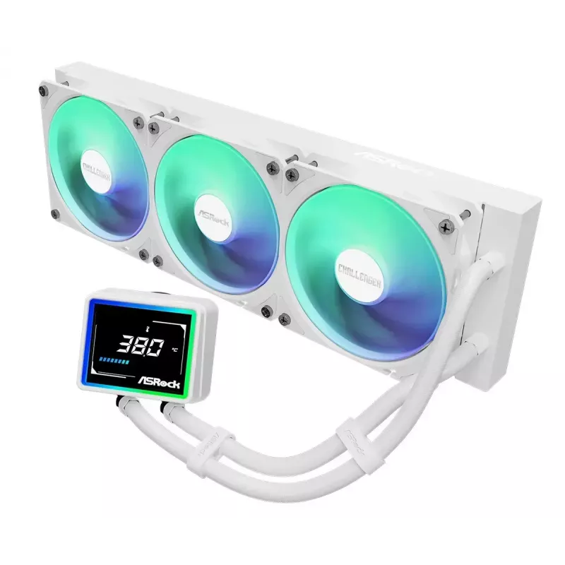ASROCK Challenger 360 Digital ARGB White — 360 mm skysčio aušintuvas CPU, skaitmeninis ARGB apšvietimas, balta spalva