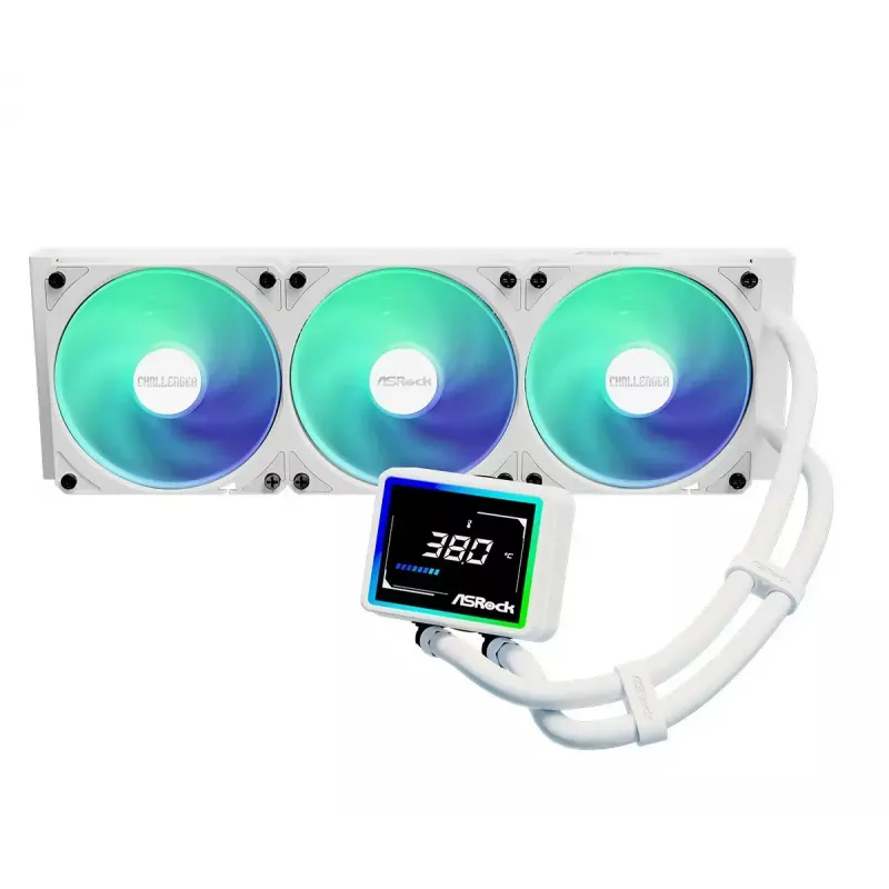 ASROCK Challenger 360 Digital ARGB White — 360 mm skysčio aušintuvas CPU, skaitmeninis ARGB apšvietimas, balta spalva