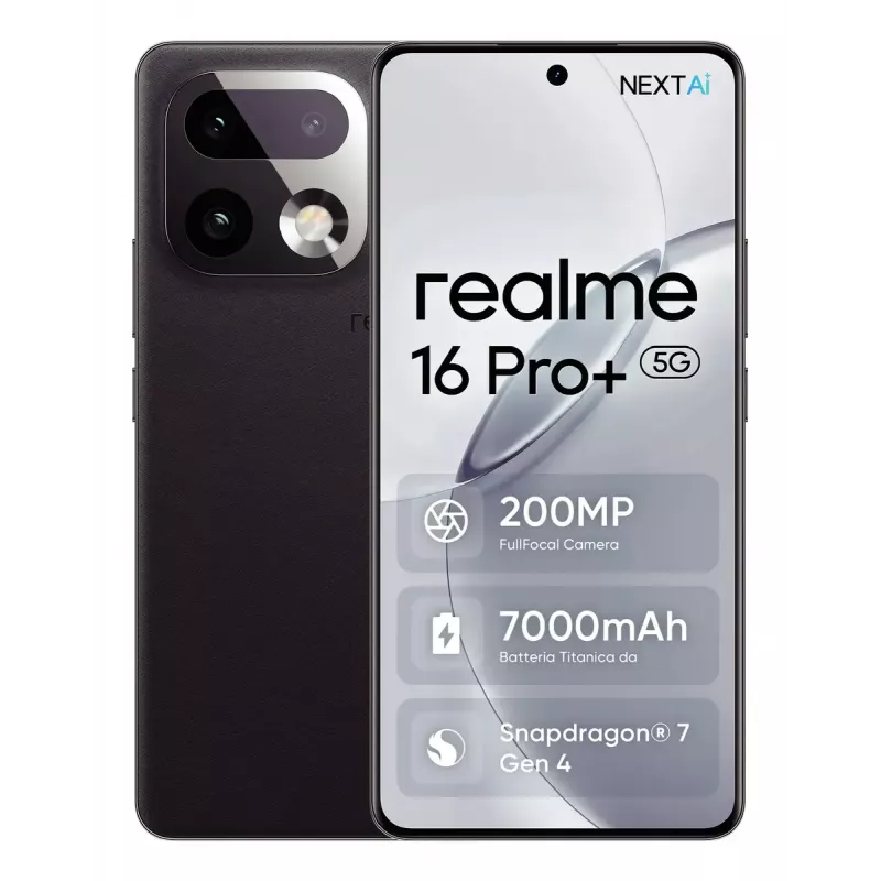Išmanusis telefonas REALME realme 16 Pro+ 6,8 colio 5G Snapdragon 7 Gen 4, 12 GB RAM, 512 GB, 200 MP, 7000 mAh, Pilka