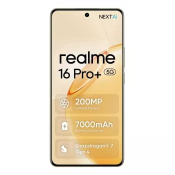 Išmanusis telefonas REALME realme 16 Pro+ – 6,8 colio (17,3 cm) 1280×2800, Snapdragon 7 Gen 4, 12 GB RAM, 512 GB, 200 MP, 7000 mAh, Auksinis