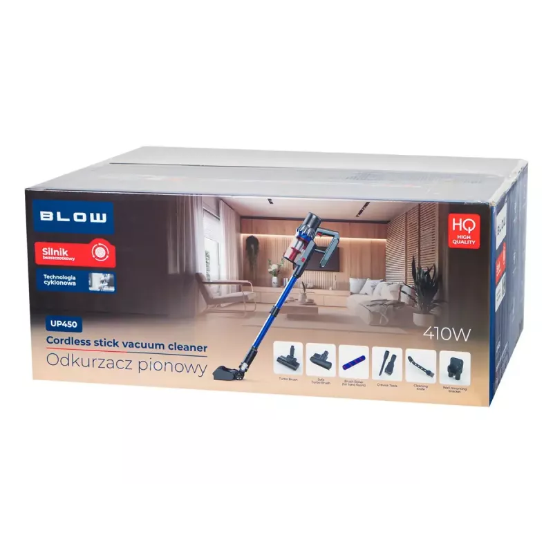 Belaidis siurblys BLOW UP450, be maišelio, 25,9 V išimama baterija, 0,8 L dulkėtuvas, HEPA filtras, 3 galios lygiai, įkrovimo bazė, LED, 3,2 kg